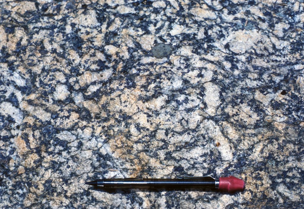 Coarse-grained K-feldspar granite of Mesoproterozoic age (~1.05 Ga)  exposed in the Blue Ridge province Nelson County, Virginia.