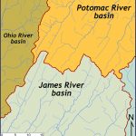 Trellis drainage pattern in the Valley & Ridge in the headwaters region of the James, Potomac, and Ohio river systems in northwestern Virginia and eastern West Virginia.